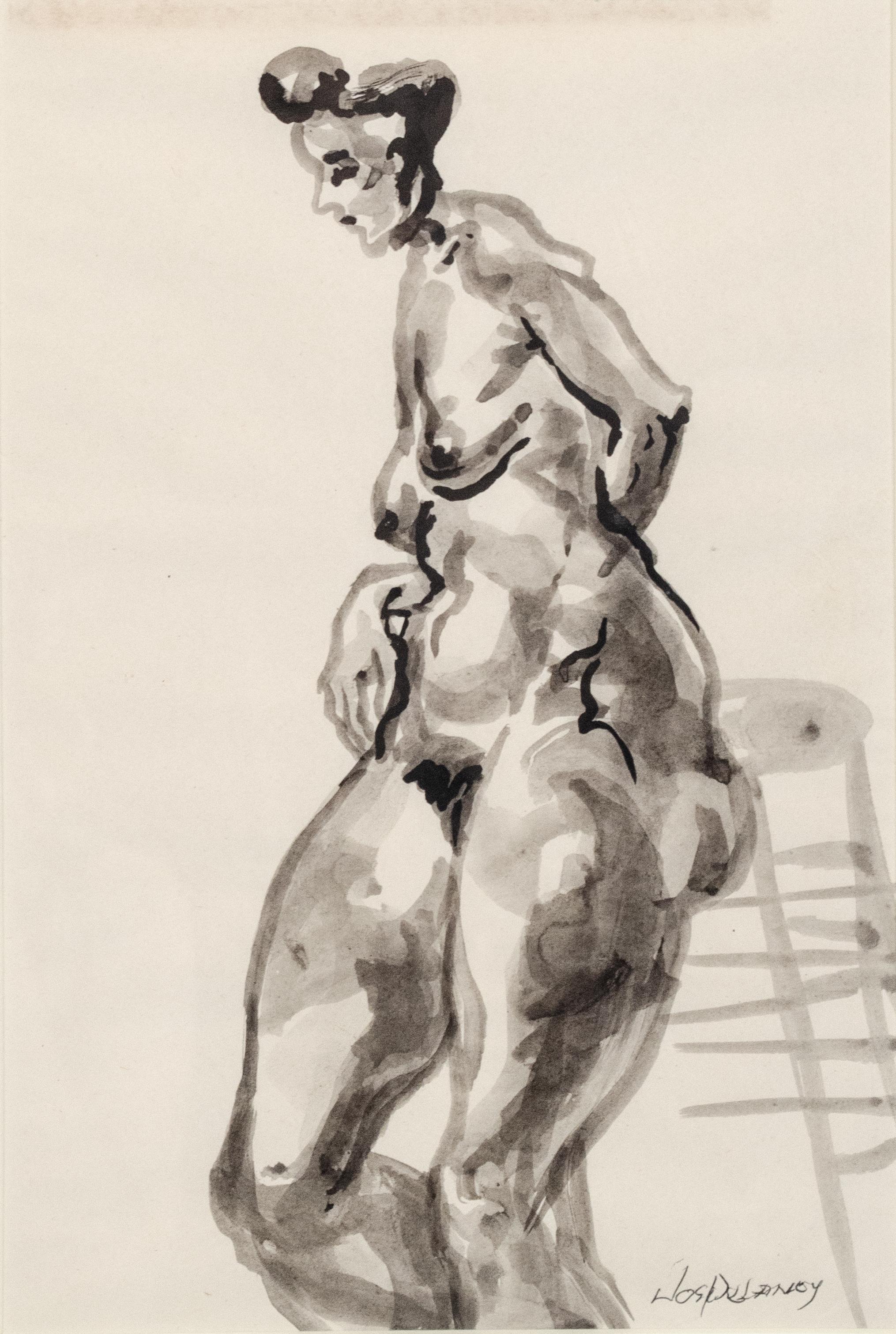 "Nude with Hand on Hip Leaning Against Chair" Joseph Delaney, African-American