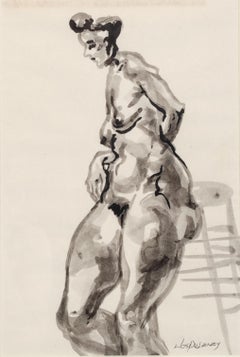"Nude with Hand on Hip Leaning Against Chair" Joseph Delaney, African-American