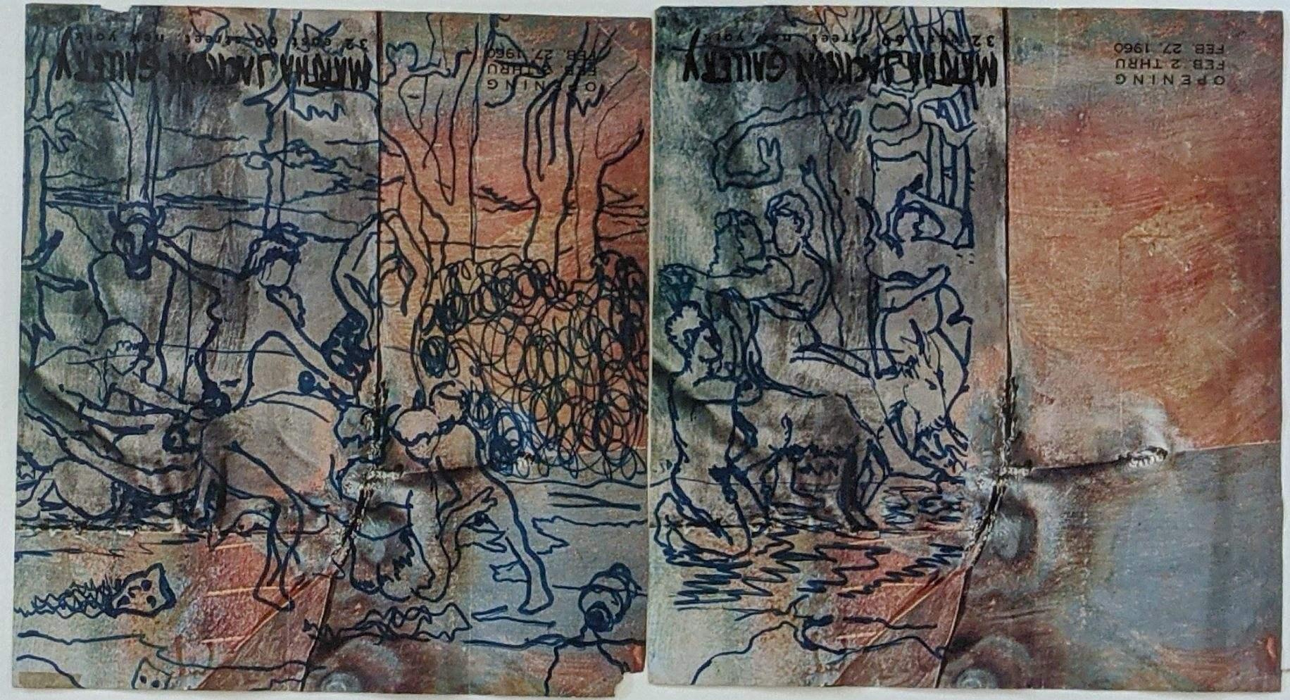 Bob Thompson
Untitled, 1964
Felt tip pen on printed paper
11 x 20 1/2 inches

Provenance:
The artist
Kathy Komaroff Goodman (gift from the artist)
Hollis Taggart, New York

Exhibited:
New York, Hollis Taggart, Wild and Brilliant: The Martha Jackson