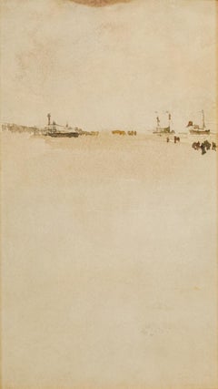 Used "Beach Scene at Dieppe" James Abbott McNeill Whistler, Tonalist Watercolor