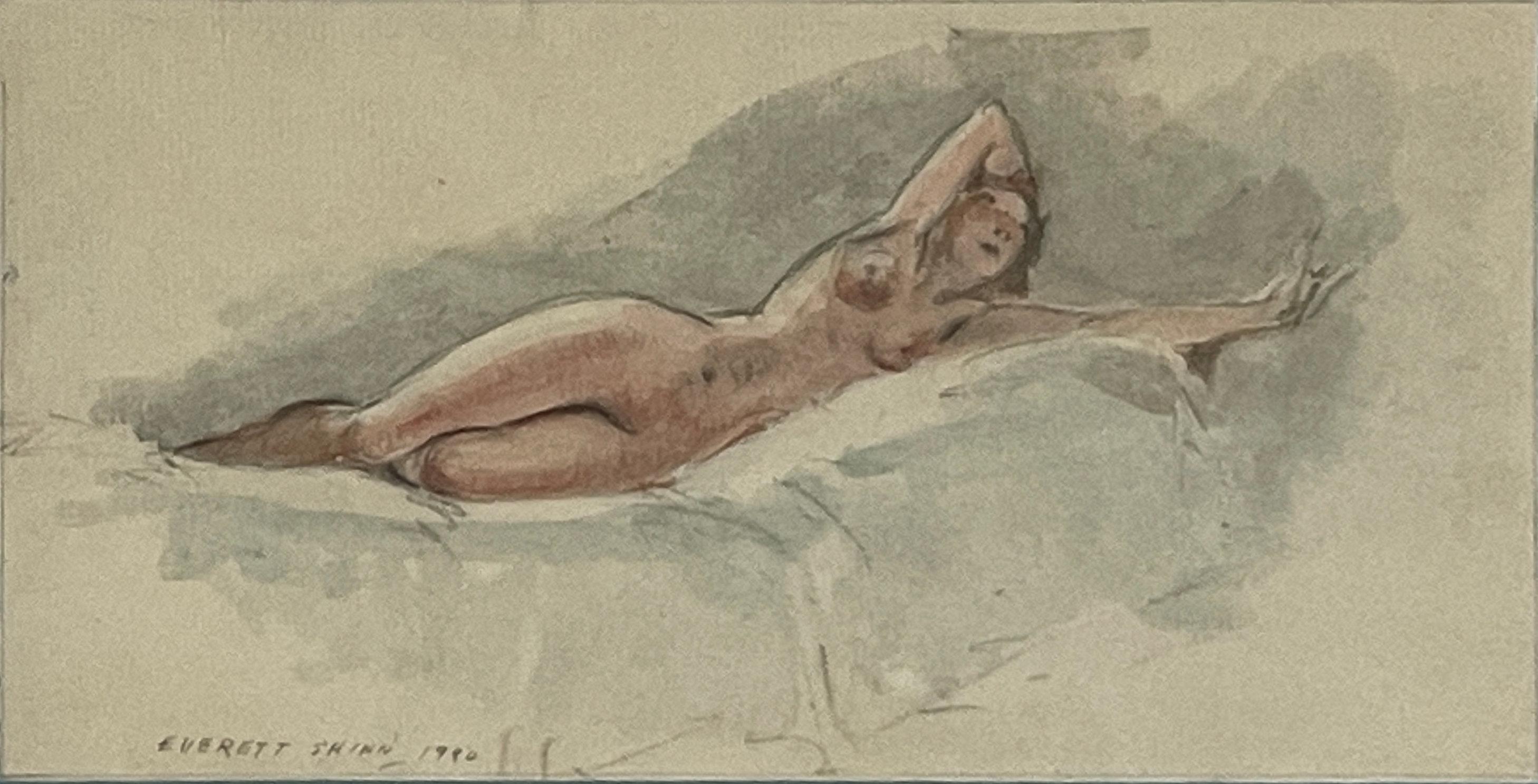 „Reclining Nude“ Everett Shinn, Figurative Frau, Aquarell, Ashcan School