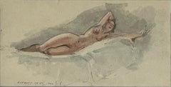 "Reclining Nude" Everett Shinn, Figurative Woman Watercolor, Ashcan School