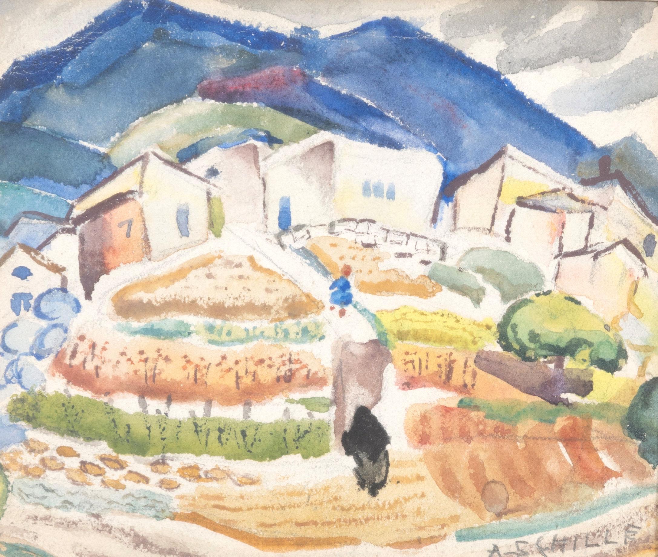 "Old Adobe Village, New Mexico" Alice Schille, Taos Pueblo, Impressionistin