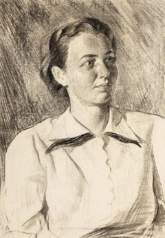"Portrait of Faye Swengel Badura" Daniel Garber, Impressionist Charcoal Portrait