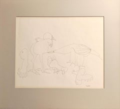 "Uccelli pazzi" Benny Andrews, 1964 Uccelli stilizzati, schizzo surrealista di animali