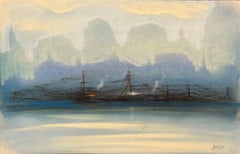 „New York Harbor Nocturne“ Leon Dolice, Mid-Century New York Nocturnal Landscape, Nocturnal