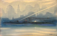 „New York Harbor Nocturne“ Leon Dolice, Mid-Century New York Nocturnal Landscape, Nocturnal