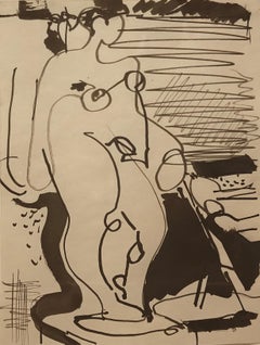 "Untitled Nude Drawing" Hans Hofmann, Abstracted Nude Sketch Composition