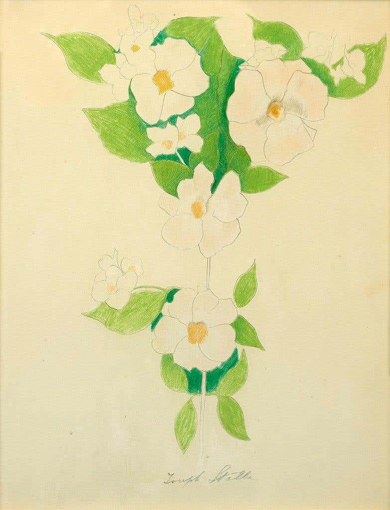 "Flowers" Joseph Stella, Vibrant Modernist Flower Composition on Paper