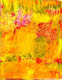 "Untitled" Diana Kurz, Intense Yellow Abstract Composition on Paper