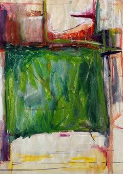 "Green Square #12" Diana Kurz, Intense Green Abstract Expressionist Composition
