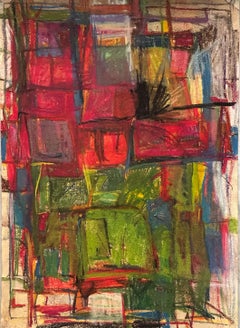 "Pink Green Study" Diana Kurz, Abstract Grid Expressionist New York Pastel
