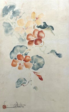 "Capuchinas" Chiura Obata, japonesa americana, flores delicadas rojas y azules