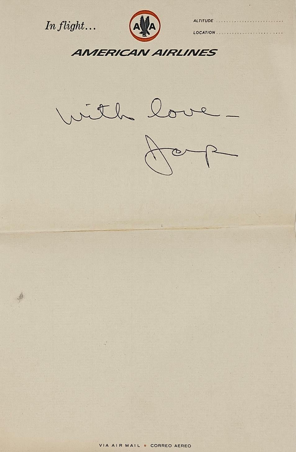 Jasper Johns
Signature " with love"
Pen on paper
9 3/4 x 7 1/4 inches

Provenance
Estate of Carolyn Brown, New York 2025.


Jasper Johns was born in 1930 in Augusta, Georgia, and raised in South Carolina. He began drawing as a young child, and from