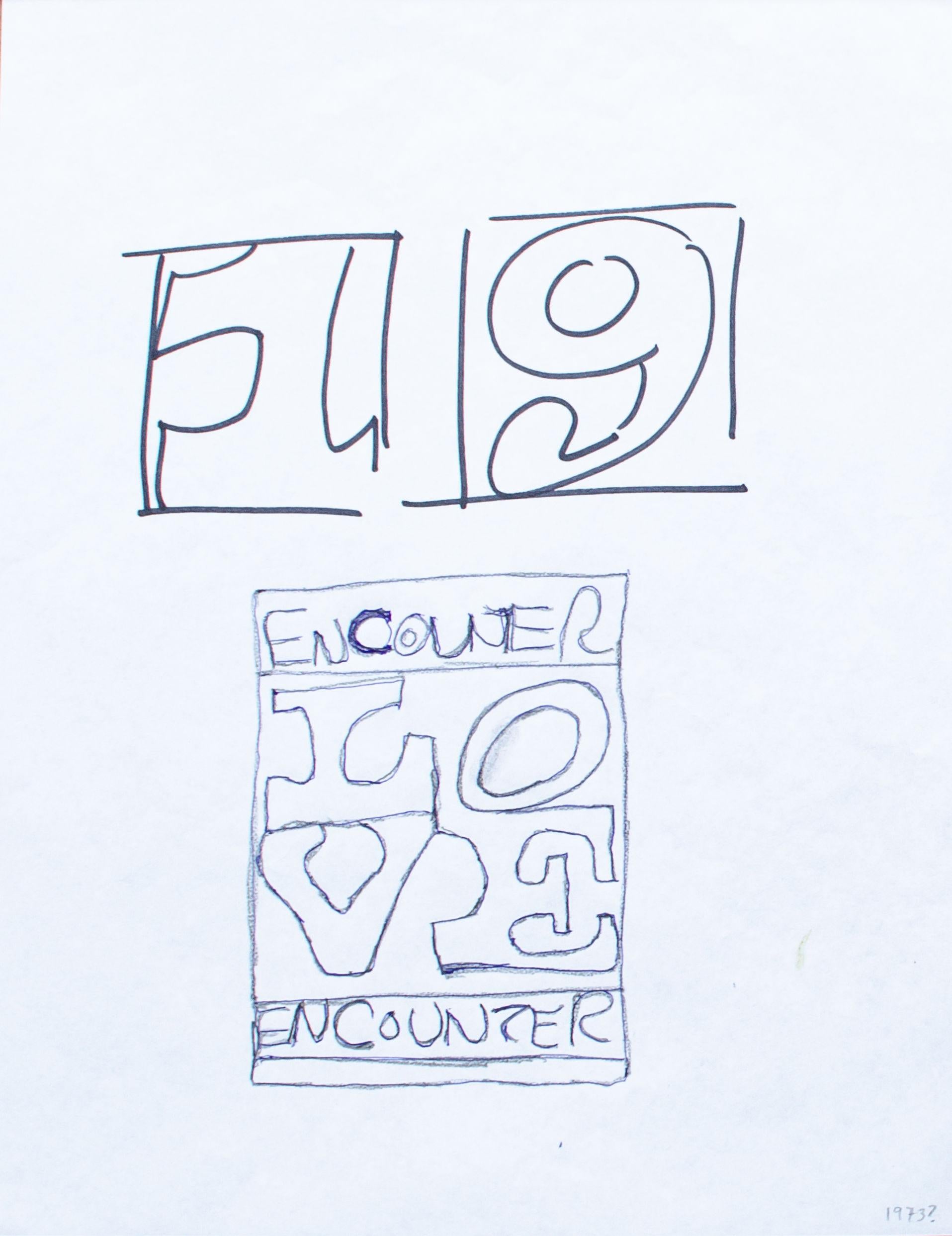 "19 Love" Robert Indiana, Pop Art, Modern Art, Black and White, Marker Sketch
