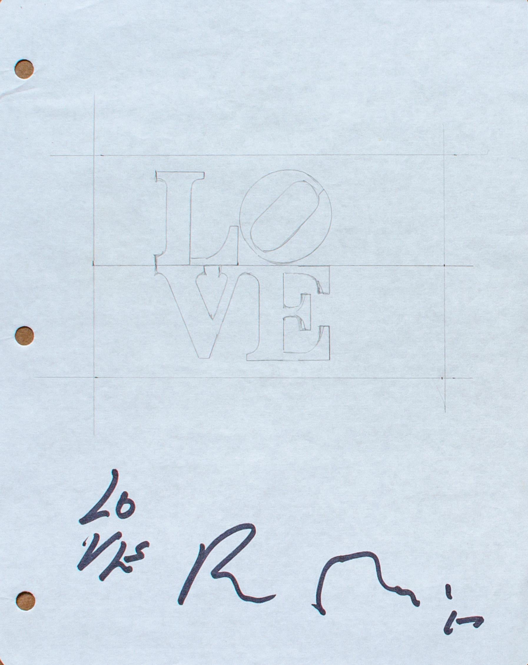"Página del Cuaderno del Amor" Robert Indiana, Arte Pop, Dibujo Preparatorio, Boceto