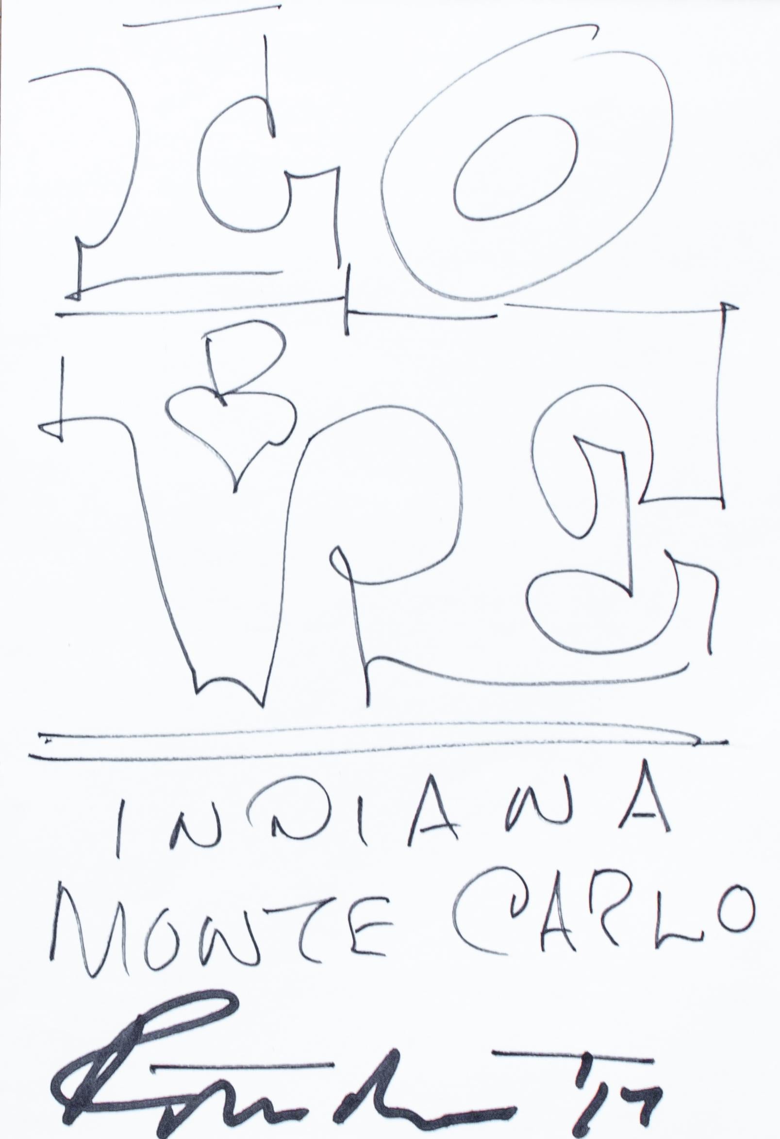 Robert Indiana
Love Montecarlo, 2014
Signed and dated lower center
Artist's marker on paper
7 3/4 x 5 1/3

Provenance
Gifted by the artist, Vinalhaven, Maine
Private collection, Maine.
Private Collection, New York. 2023


Robert Indiana was orphaned