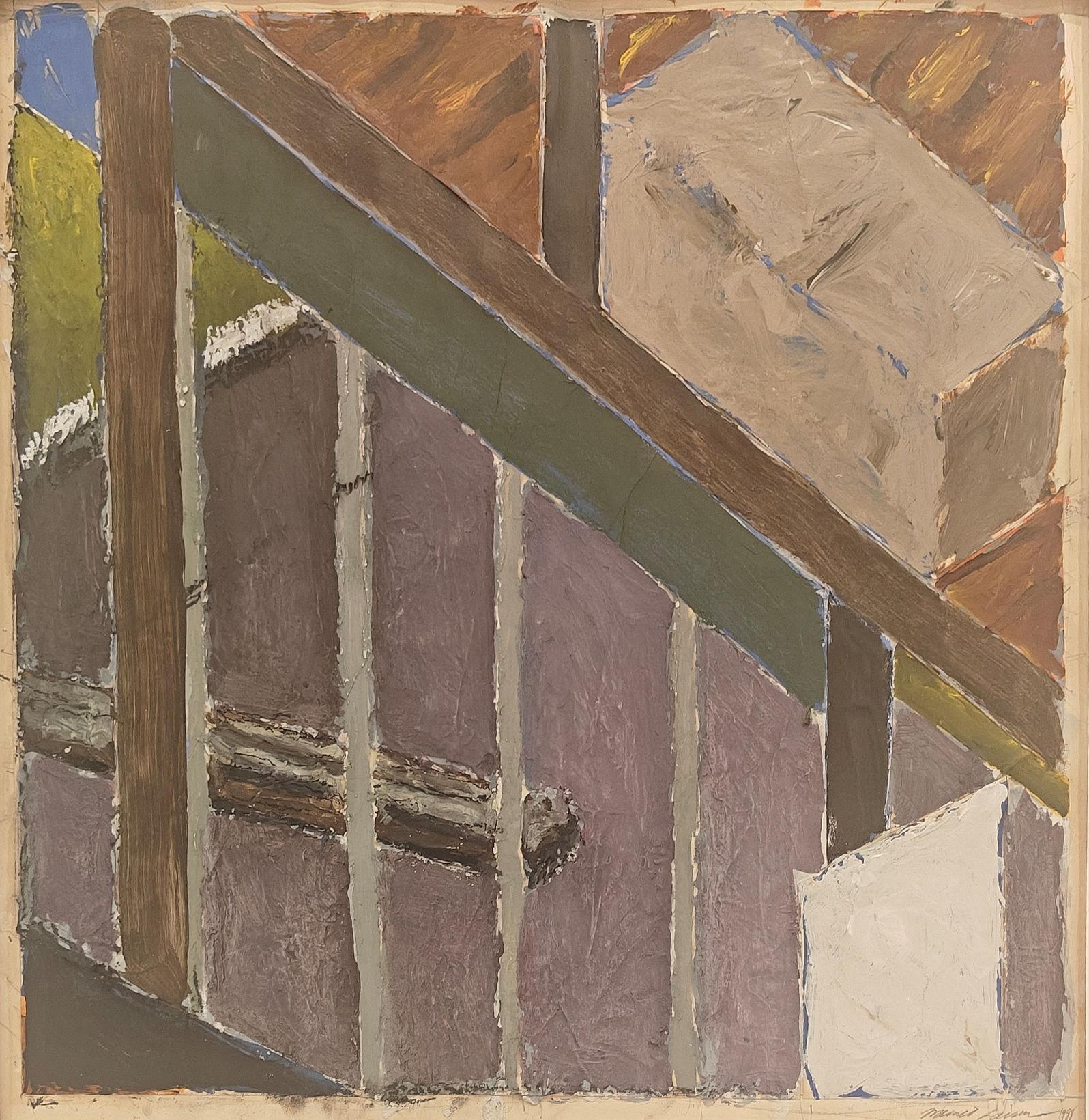 Mernet Larsen
Untitled, 1988
Signed and dated lower right
Oil and collage on paper
Image 17 3/4 x 18 3/4 inches
Sheet 19 x 24 inches


For more than sixty years, Mernet Larsen has been making paintings that tell stories, showing sharp-edged,
