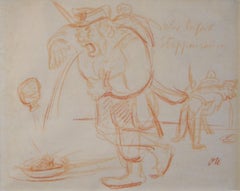 "Wer Liefert" Oskar Kokoschka, caricatura expresionista satírica, rojo sobre blanco