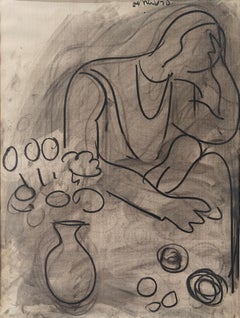 "Seated Figure and Flowers in a Vase" Robert de Niro Sr., Modernist Figure