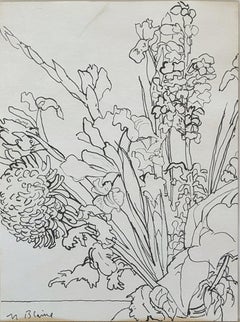 "Bouquet with Chrysanthemum," Nell Blaine, Female AbEx Still Life Drawing