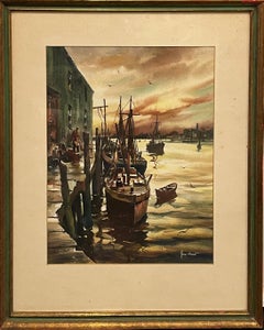 "Gloucester Harbor at Sunset, " John Hare, Cape Ann, New England Watercolor View