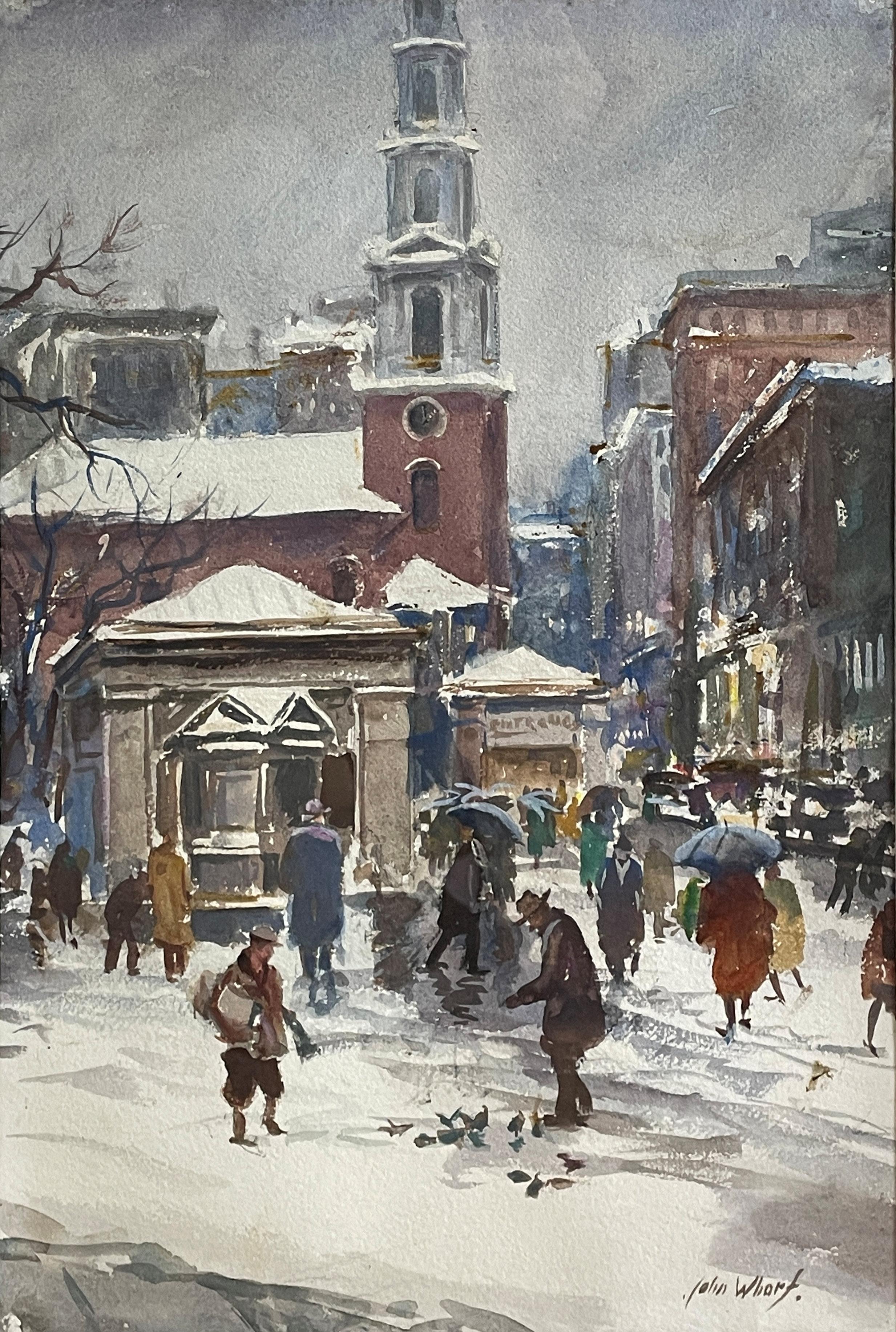 « Park Street Church, Boston », John Whorf, aquarelle impressionniste paysage urbain WPA en vente 5