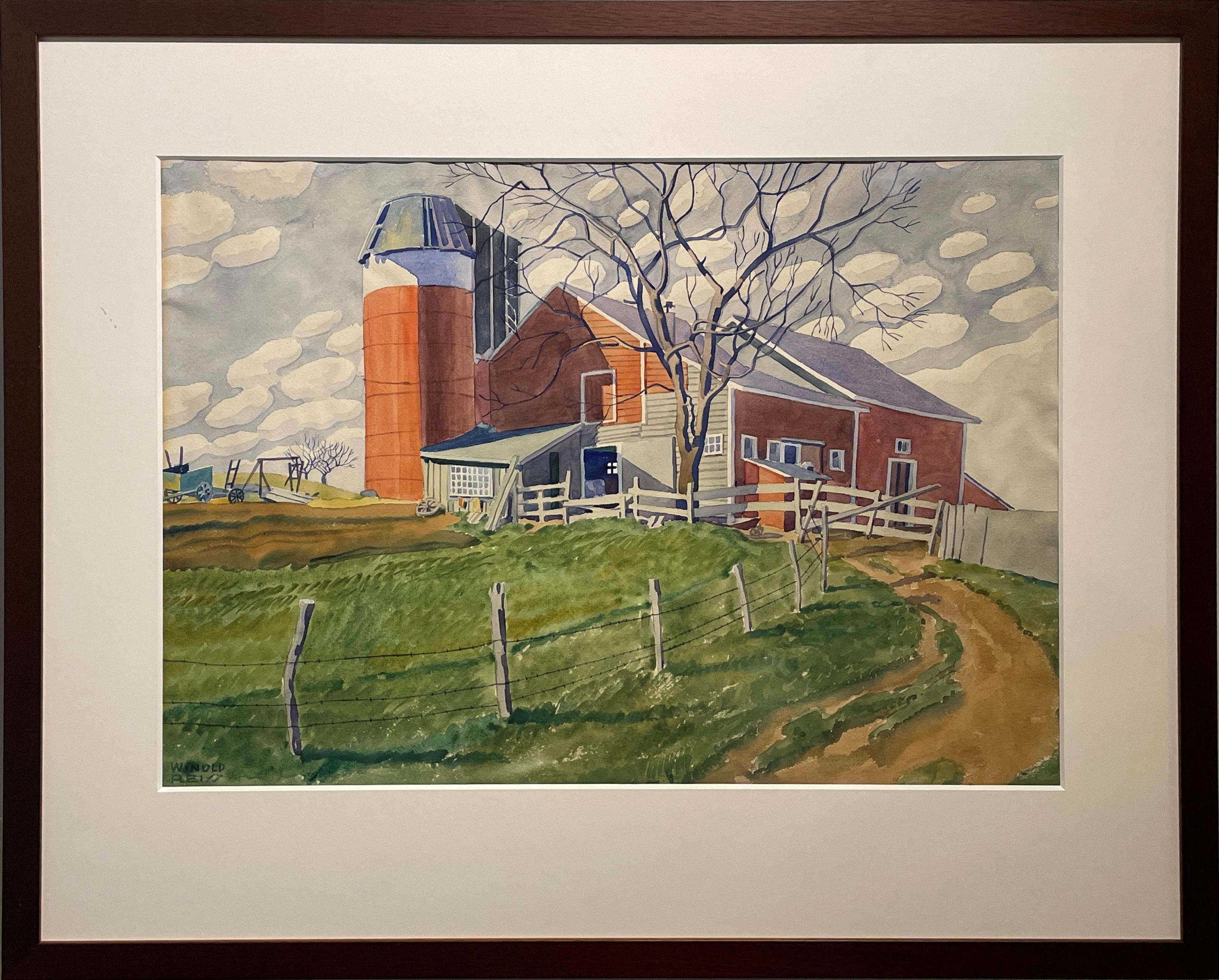 Winold Reiss
The Red Silo
Signed lower left
Watercolor on paper
20 x 29 inches

Winold Reiss (1886-1953) was an artist and designer who emigrated to the United States from Germany in 1913.  Probably best known as a portraitist, Reiss was a pioneer
