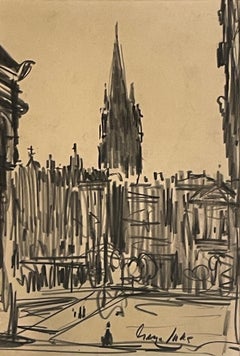 Antique "Building" George Luks, Cityscape, Ashcan School, Gothic Cathedral