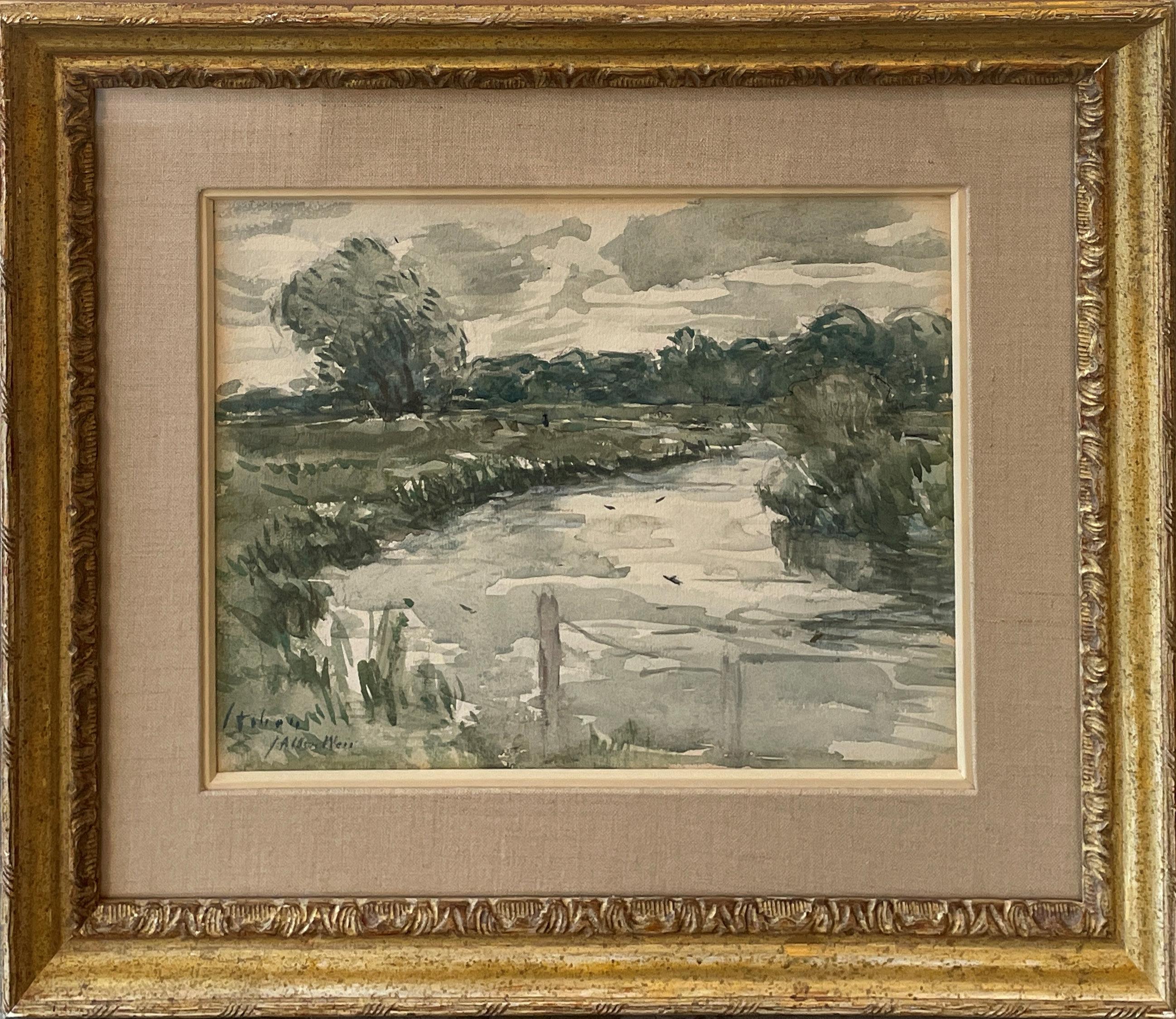 « River Landscape » Julian Alden Weir, impressionniste américain, scène du Connecticut en vente 1
