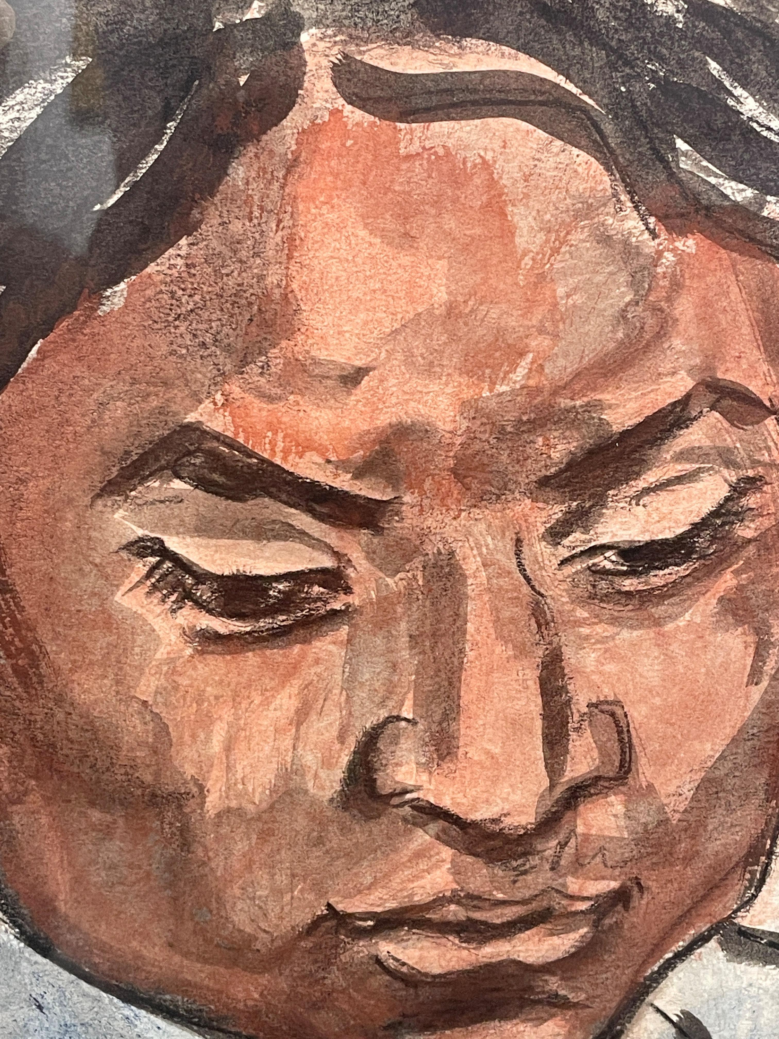 „Zapotecan“ Marion Grünholz, Indigene mexikanisches figuratives Aquarell 1