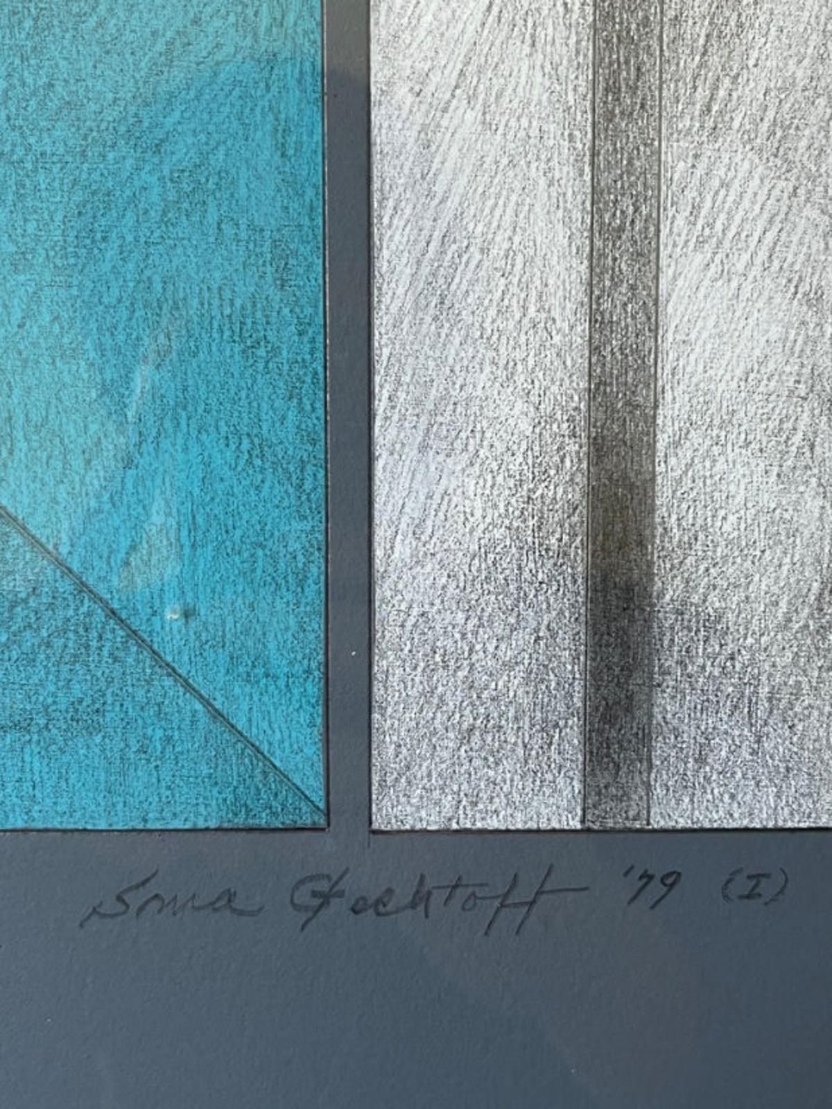 «Portico I » Sonia Gechtoff, composition abstraite sur papier « Shades of Blue » en vente 2