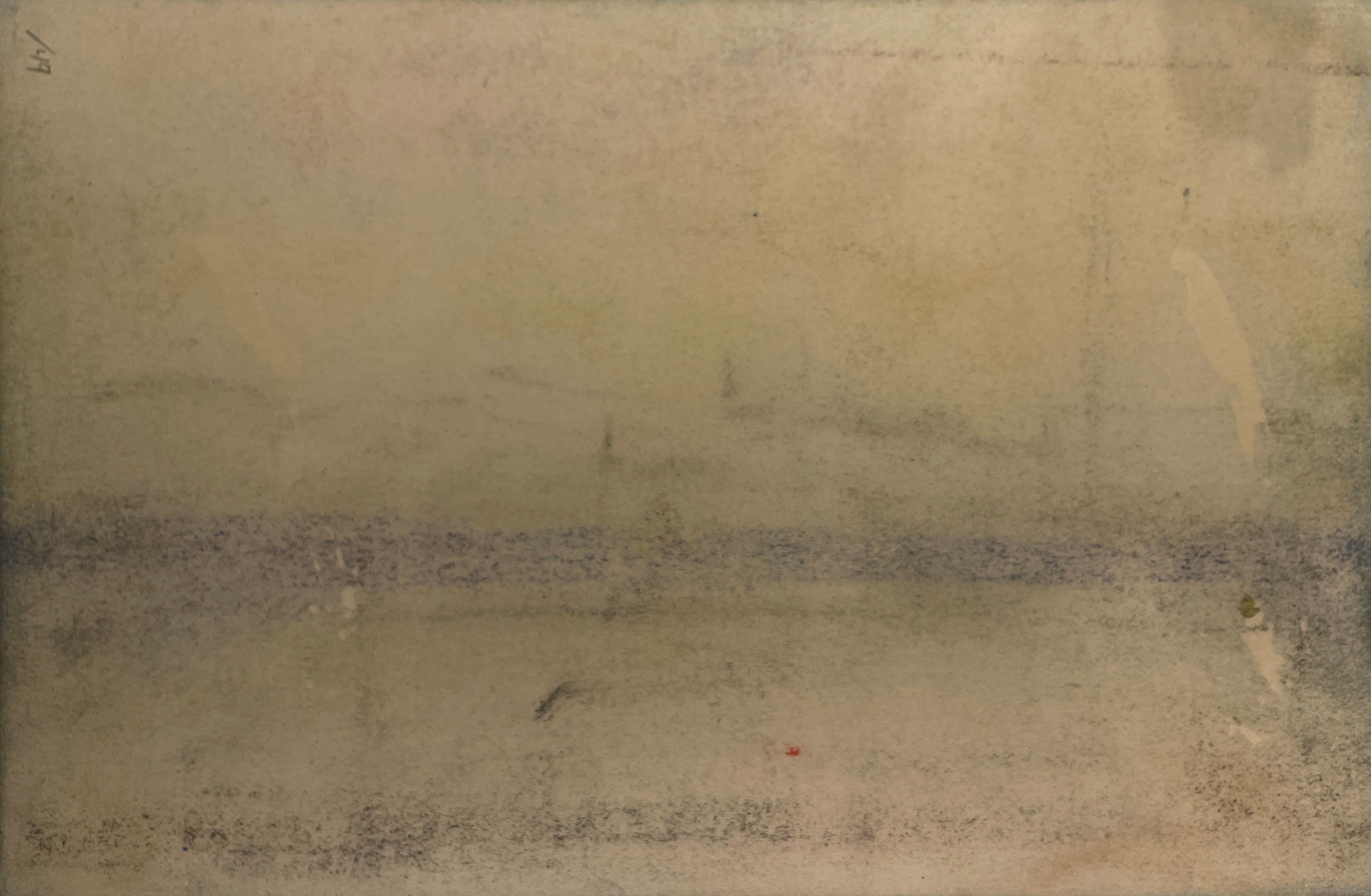 „New York Harbor Nocturne“ Leon Dolice, New Yorker Hafen, Szene, Landschaft aus der Mitte des Jahrhunderts im Angebot 3
