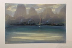 "New York Harbor Nocturne" Leon Dolice, New York Scene, Mid-Century Landscape