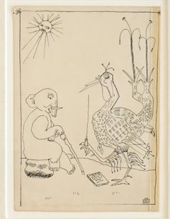 "Animal Illustrations" Allan Rohan Crite, 2 Ink Drawings African American Artist