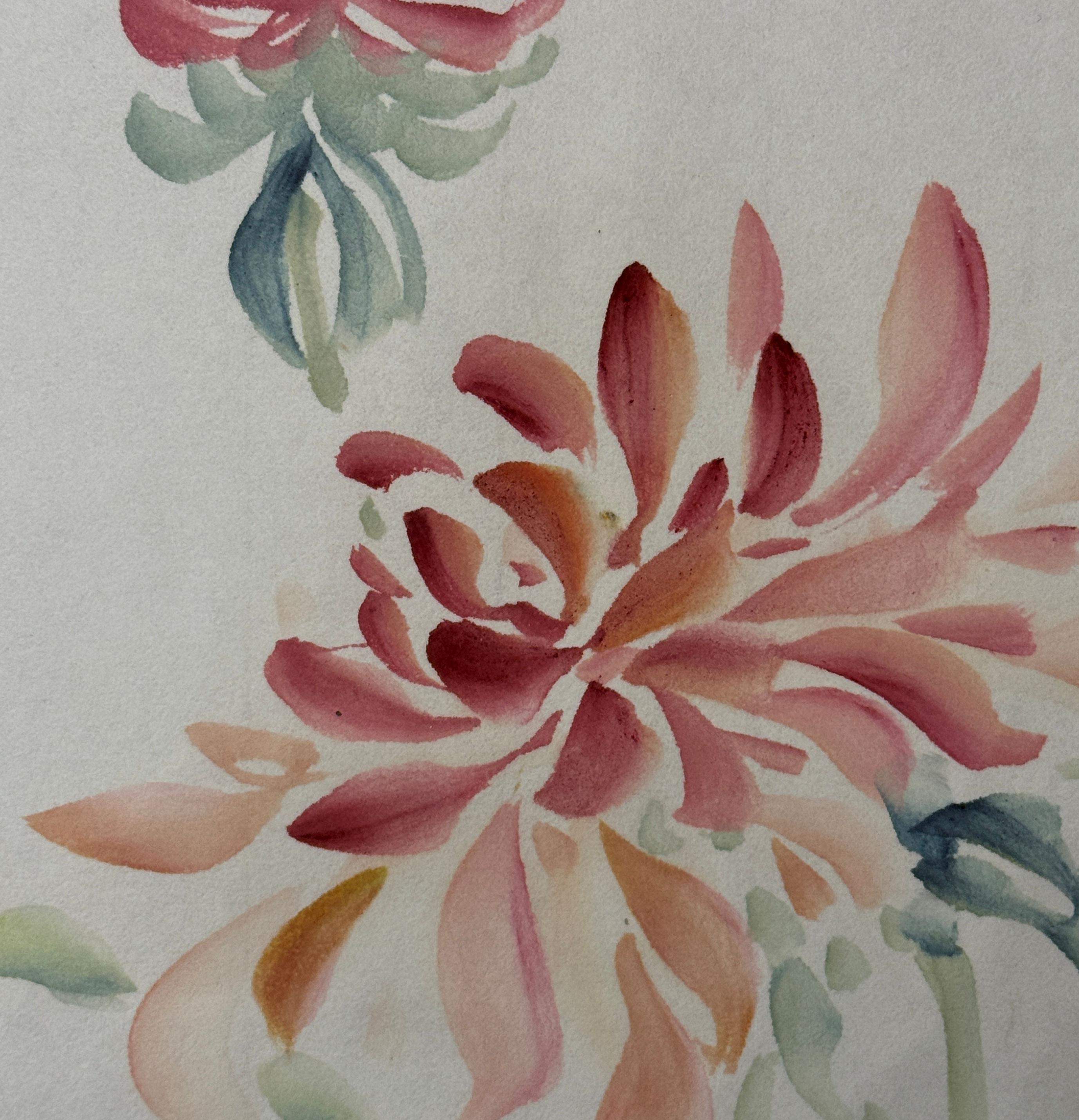 Œuvres florales délicates japonaises, rouges et bleues Chiura Obata en vente 3