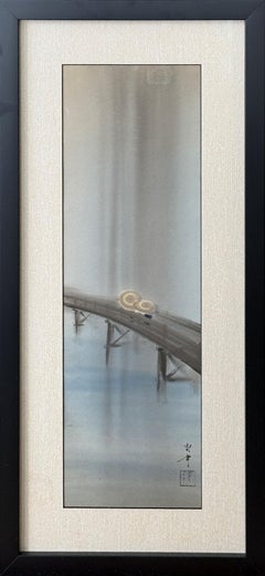 "Cruzando el puente bajo la lluvia" Tsuruoka Kakunen, Paisaje japonés-americano