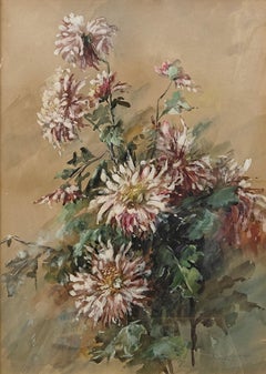"Chrysanthemums" Anne Ramsdell Congdon, Pink Impressionist Flowers Still Life