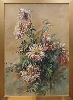 "Chrysanthemums" Anne Ramsdell Congdon, Pink Impressionist Flowers Still Life