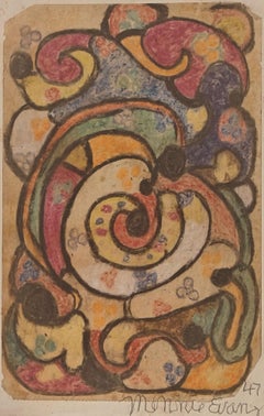 "Sin título" Minnie Evans, Mediados de siglo, espirales abstractas modernistas biomórficas