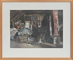 "Garret Land" John Whorf, Intimes realistisches Interieur, feiner amerikanischer Aquarellmaler
