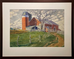 "The Red Silo" Winold Reiss, Modernist Landscape, Vibrant American Red Barn