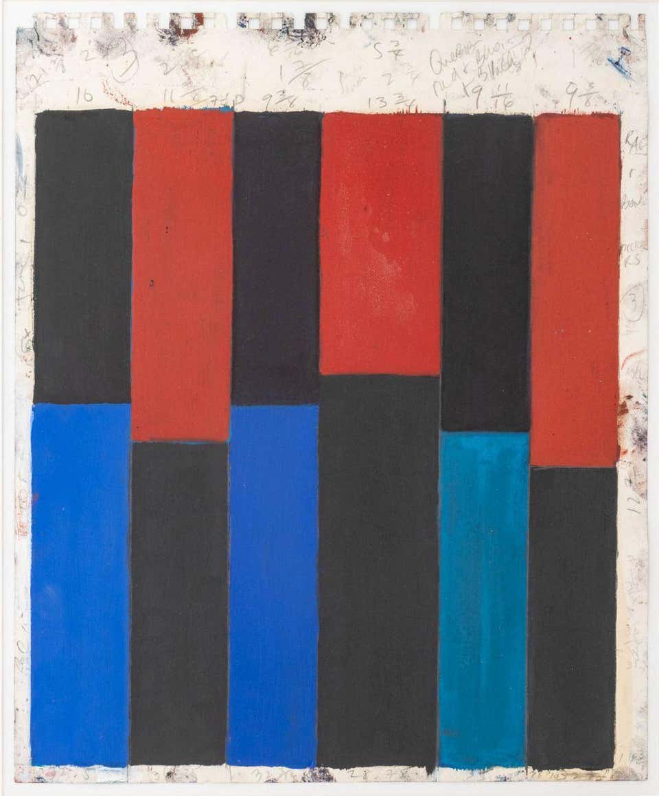 "Study for Geometric Composition" Pat Lipsky, Color Field, Stripes, Blue and Red