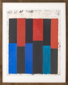 "Studio di composizione geometrica" Pat Lipsky, Campo di colore, strisce, blu e rosso