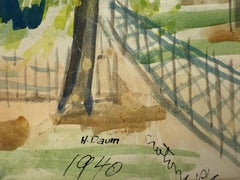 "Croton Park" Howard Daum, Modernist, Bright Landscape, Greens and Blues