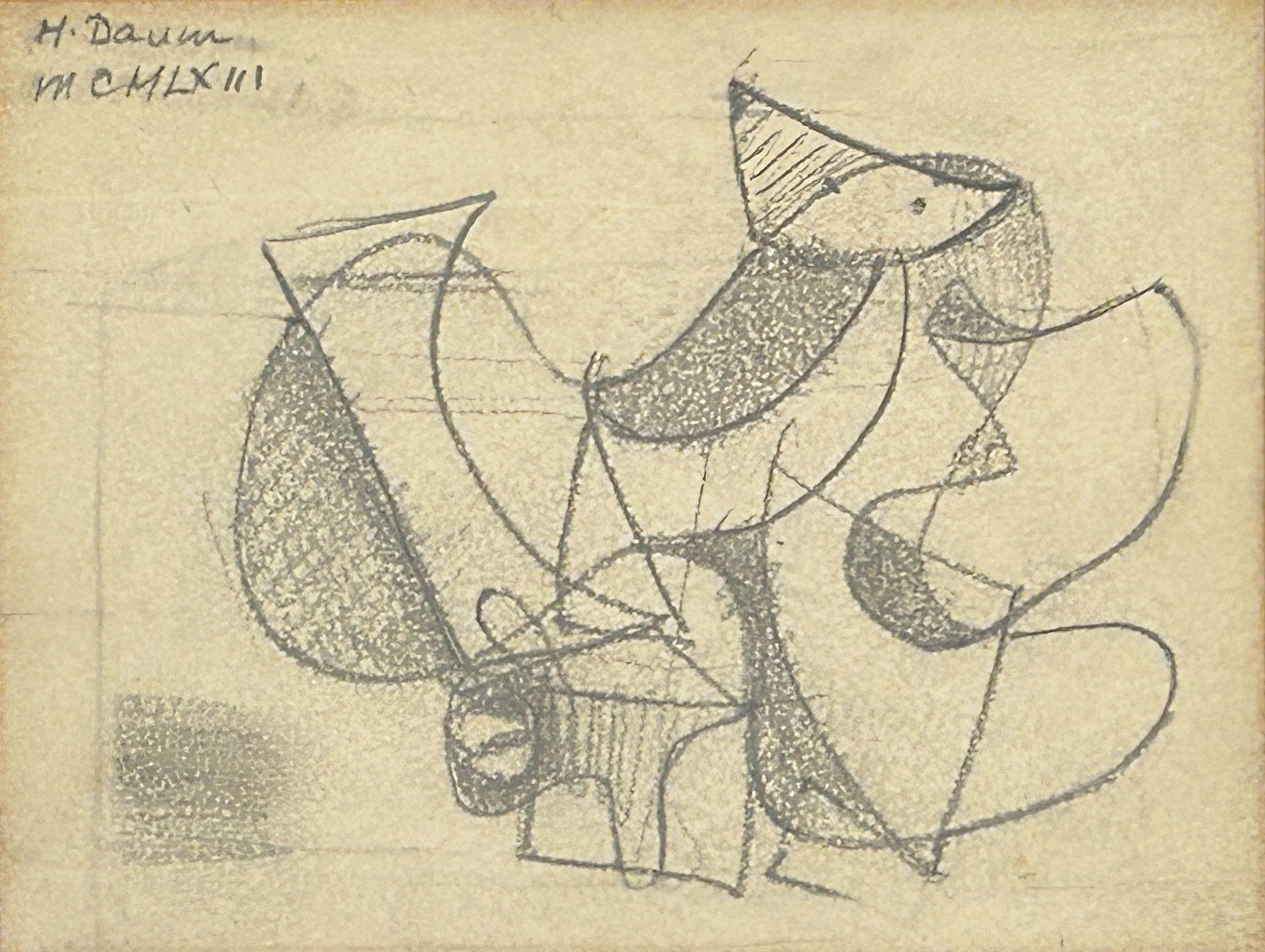 Howard Daum
Untitled Abstract, 1963
Signed and dated upper left, Signed on the reverse
Pencil on paper
4 1/2 x 6 inches

Provenance
The artist
Ashby Gallery, New York
Carl Ashby, New York
Estate of the above


Howard Daum was born in Poland. His