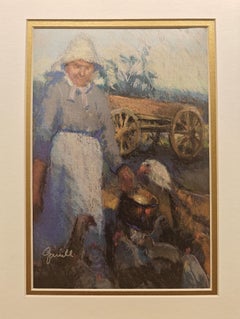 "Susan Grisell, Bauernhof, Tierfütterung, Truthahn, Wagenräder, Kükenfütterung