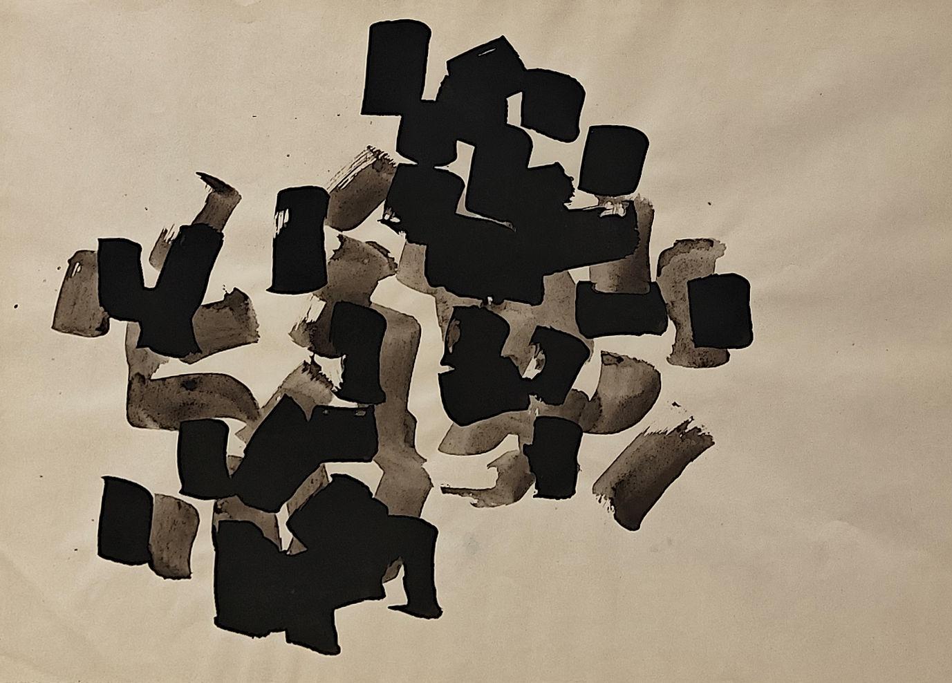 "Untitled" Gene Hedge, Mid-Century, Black and White, Abstract Black Composition