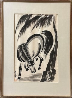 "Horse" Chuzo Tamotzu, Japanese-American, Black and White, Japanese Ink Painting