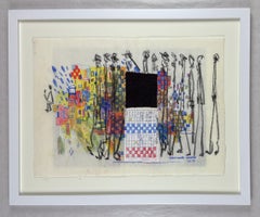 2 œuvres originales sur papier japonais, collage pastel au fusain, New York